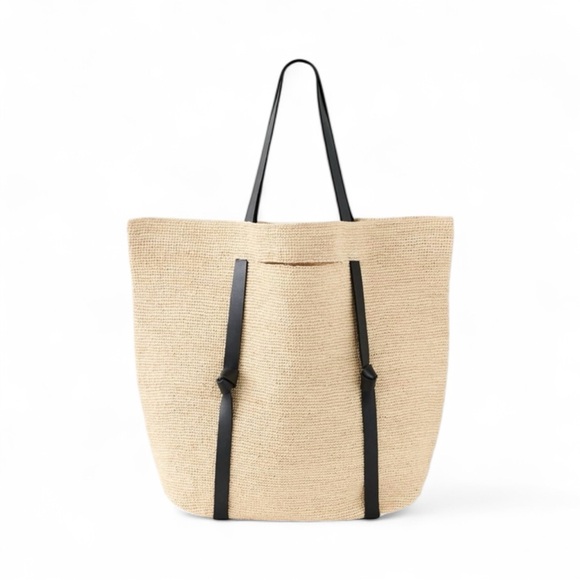 Janessa Leone Tanner Raffia Beach Tote – Natural/Black | New - Picture 1 of 9